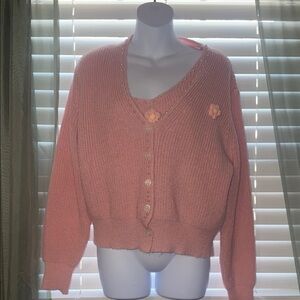 Gorgeous Pink crop sweater set with pearl and crochet flower detailing  XXL